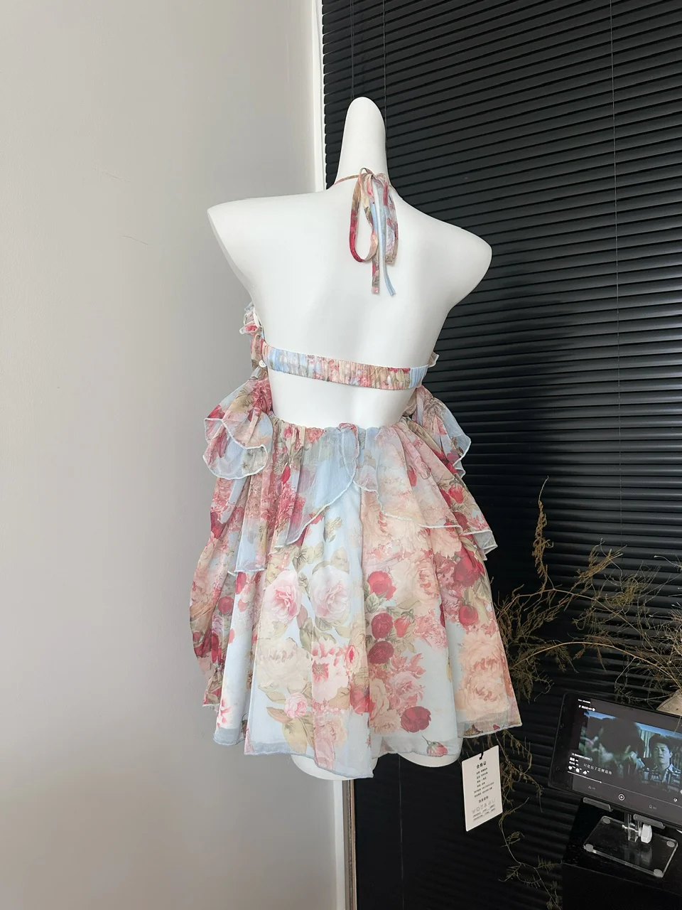Sweet A Line Halter Pink Floral Summer Short Women Dresses DP0015 - Deanwangkt