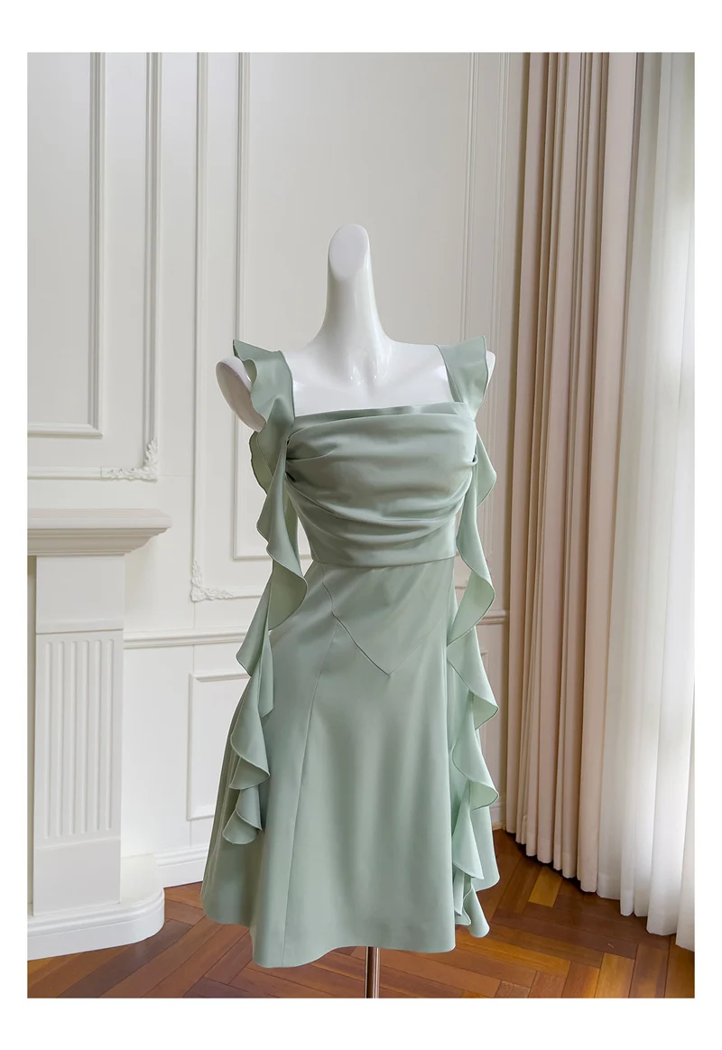 Sexy A line Square Mint Green Satin Short Homecoming Dress Summer Hoco Dresses Cocktail Dress Birthday Outfits DP2283 - Deanwangkt