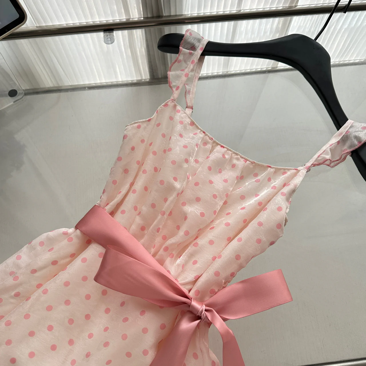 Sexy A line Square Neckline Pink Summer Polka Dots Dress Holiday Party Outfits For Women DP0110 - Deanwangkt