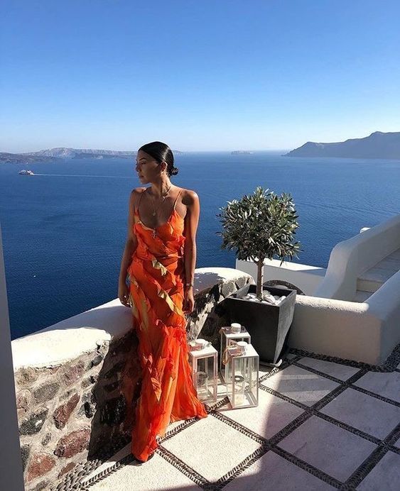 Classy Mermaid Spaghetti Straps Orange Chiffon Prom Dresses Summer Wedding Guest Dresses Wedding Guest Outfits DP786 - Deanwangkt