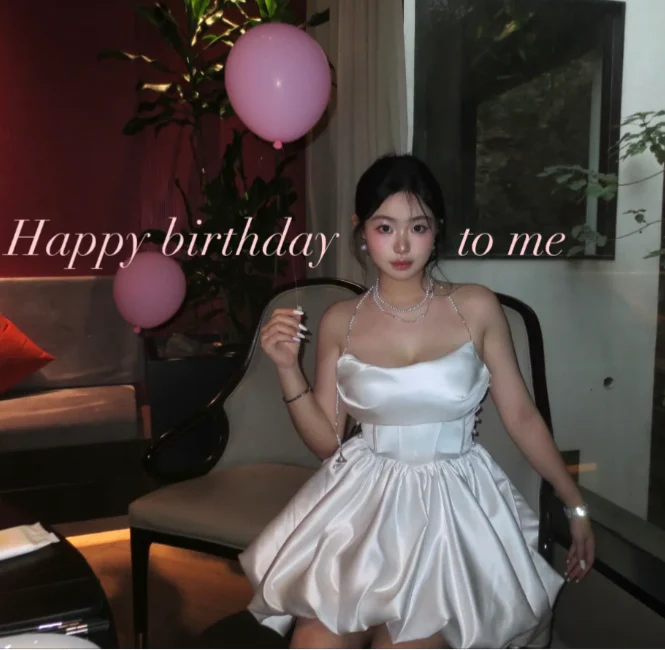 Cute A-Line Satin Birthday Dresses, White Homecoming Dresses DP3175 - Deanwangkt