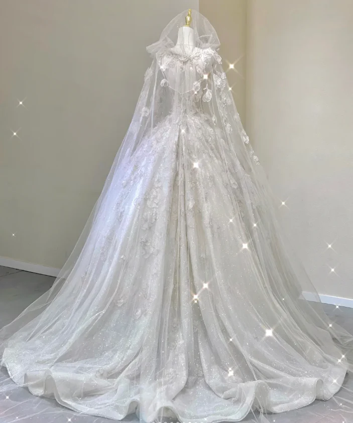 Unique Ball Gown Square Neckline Lace Long White Wedding Dresses Brides Dress DP421 - Deanwangkt