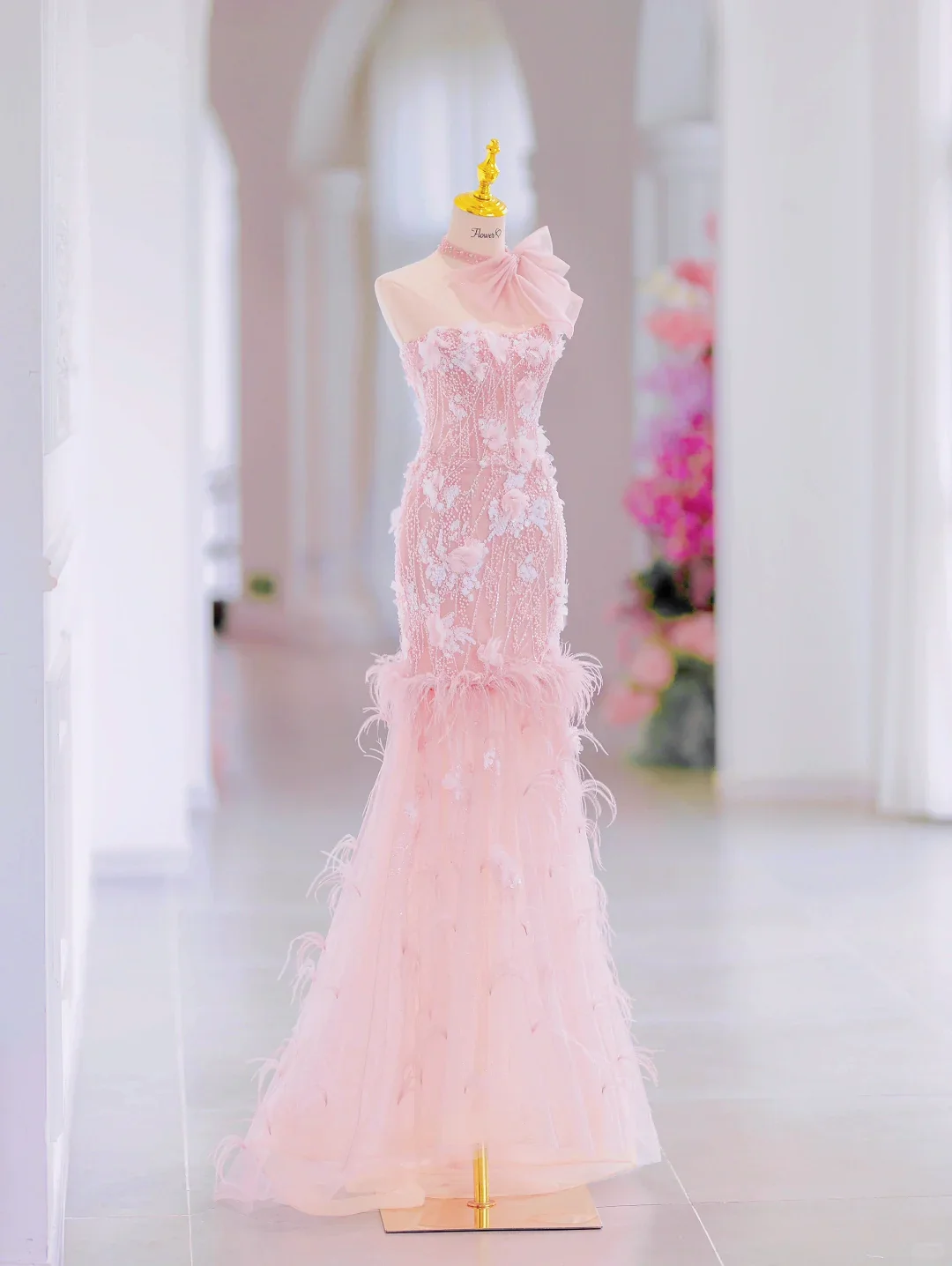 Glamorous Mermaid Sweetheart Floral Long Pink Evening Party Gowns Evening Special Formal Dresses Prom Dress DH2790 - Deanwangkt