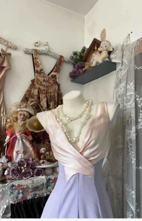 Chic V-neck Sheath Lilac Long Prom Dresses Sleeveless Chiffon Lilac Evening Dresses DP3834 - Deanwangkt