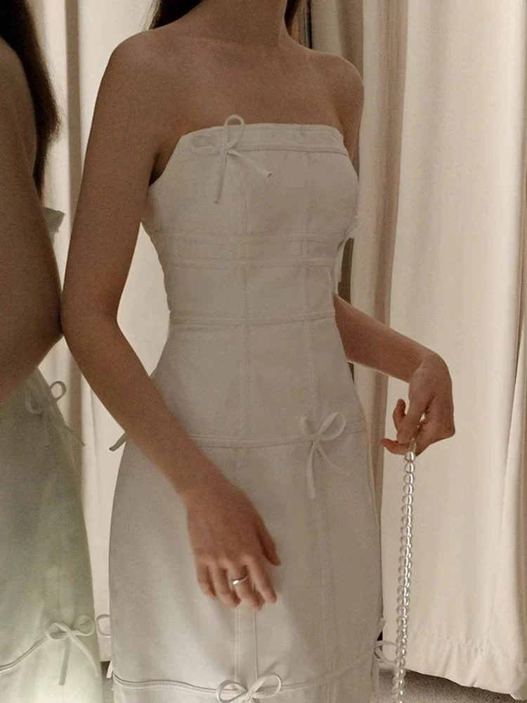 Vintage Wedding Dress Sheath Strapless Ivory Bow-knot Summer Beach Long Wedding Dresses Bridal Gowns W0799 - Deanwangkt