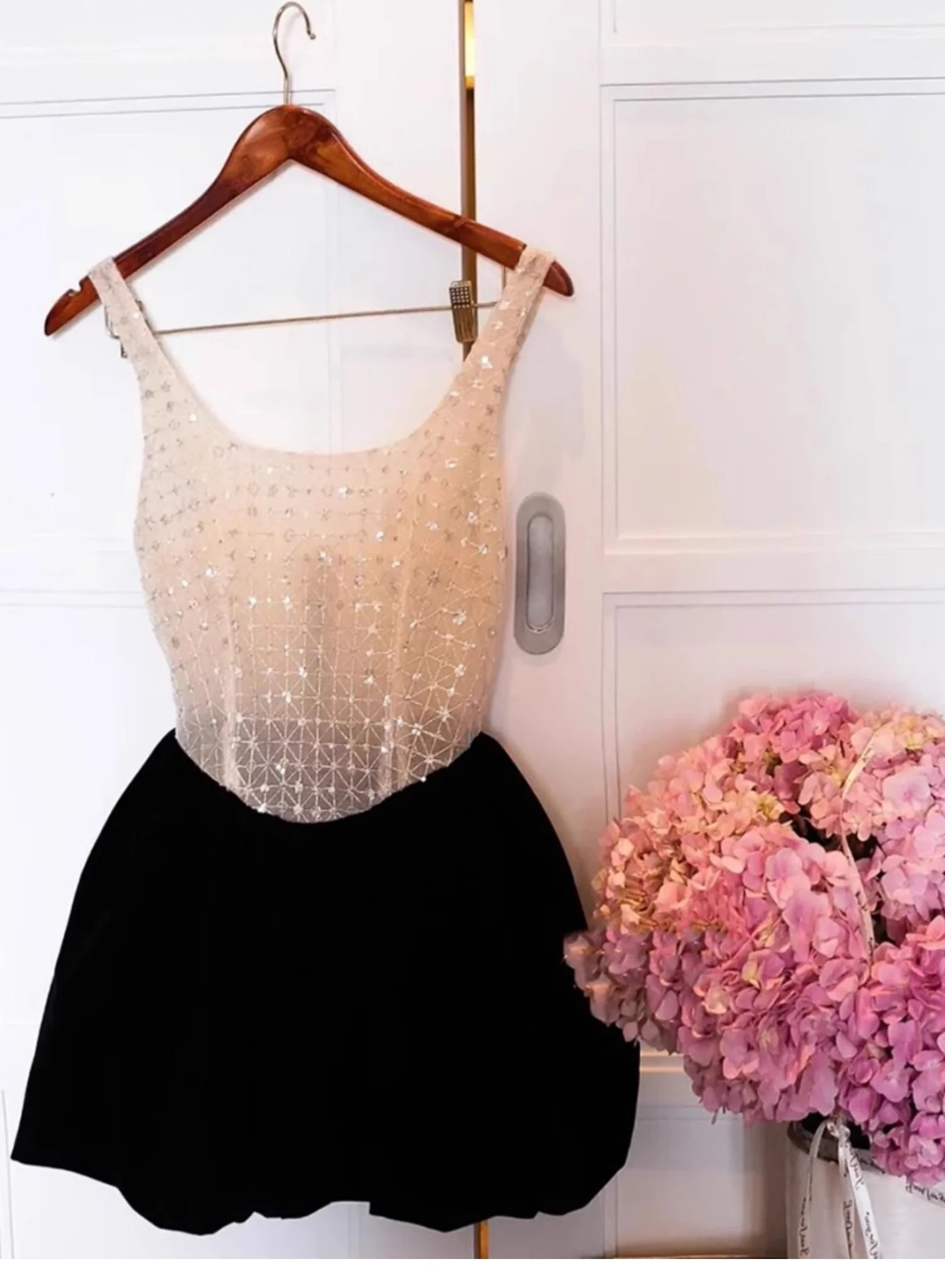 Cute A line Square Black Summer Homecoming Dress Velvet Hoco Dress Mini 18th Birthday Outfit Cocktail Dresses DP1757 - Deanwangkt