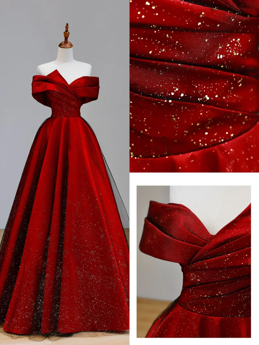 Elegant Glamour Ball Gown Off The Shoulder Red Prom Dress Party Dress Long Evening Dresses DP1555 - Deanwangkt
