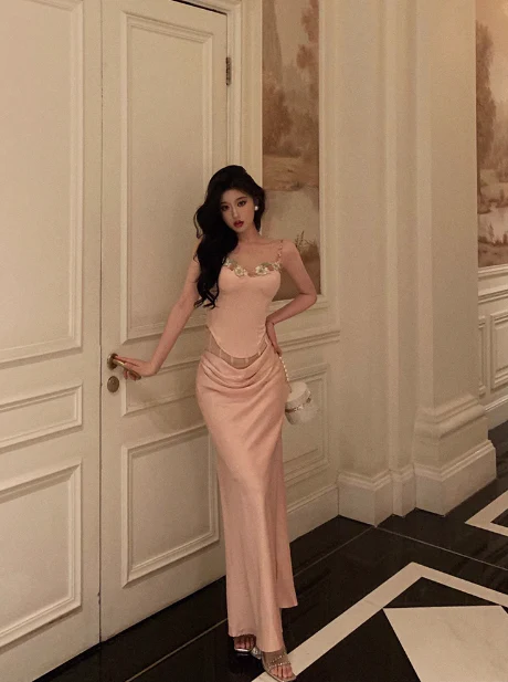 Elegant Mermaid 2 Pieces Pink Satin Sleeveless 21st Birthday Dresses Evening Gown Birthday Outfits Birthday Dress Ideas For Women DP1442 - Deanwangkt