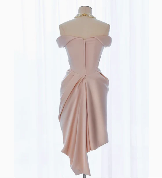 Sexy Sheath Off The Shoulder Pink Satin Short Homecoming Dresses Summer Hoco Dresses Cocktail Dress Birthday Outfits W0725 - Deanwangkt