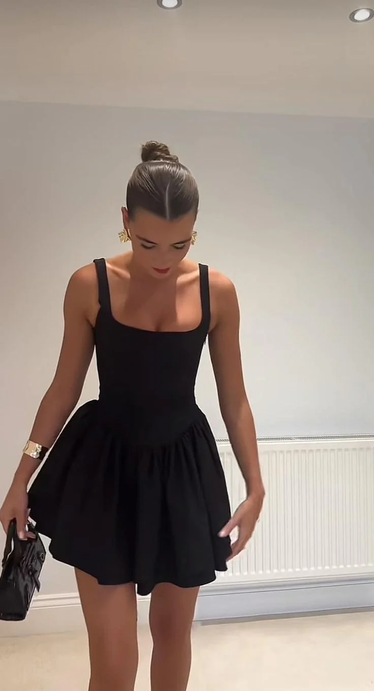 Simple Ball Gown Square Black Homecoming Dress Summer Hoco Dresses Cocktail Dress DP1860 - Deanwangkt