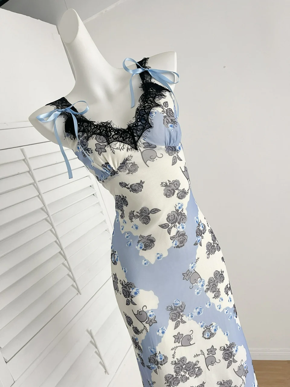 Sexy Sheath Straps Floral Blue Summer Dress Holiday Party Outfits For Women DP0112 - Deanwangkt
