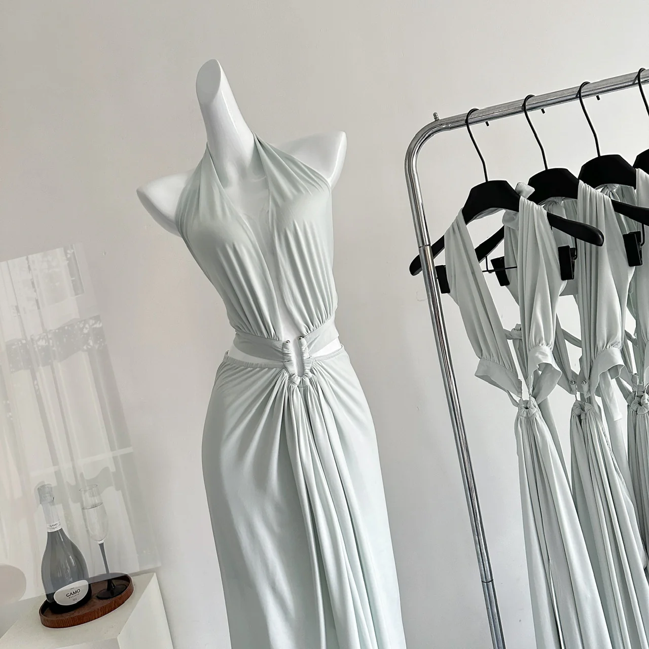 Sexy A line Halter Light Green Backless Summer Dress Holiday Party Dress Birthday Outfits For Teens DP0152 - Deanwangkt