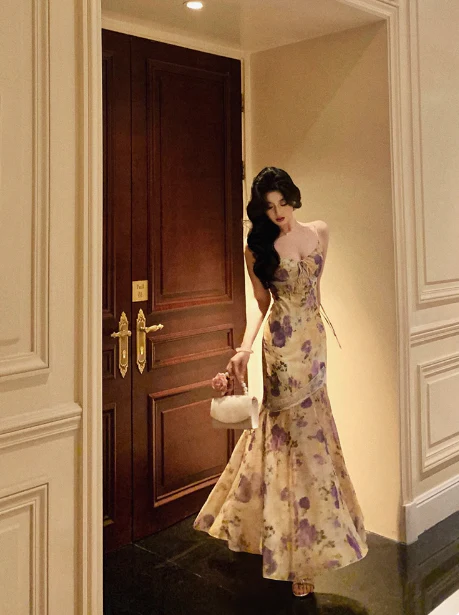 Cute Mermaid Spaghetti Straps Floral Sleeveless 18th Birthday Dress Party Gown Birthday Outfits For Women DP0201 - Deanwangkt