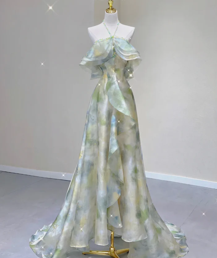 Classy A Line Halter Sleeveless Chiffon High School Evening Dress Long Green Prom Dresses DP427 - Deanwangkt