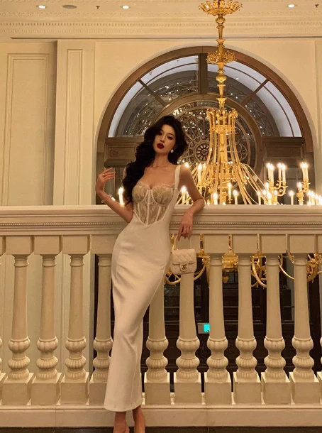 Sexy Sheath Straps White Lace 18th Birthday Dress Long Party Birthday Outfits For Women DP0156 - Deanwangkt