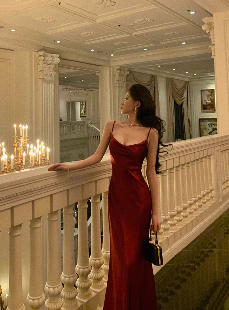 Sexy Mermaid Spaghetti Straps Burgundy 21st Birthday Dress Holiday Outfit Birthday Outfits For Women DP0193 - Deanwangkt