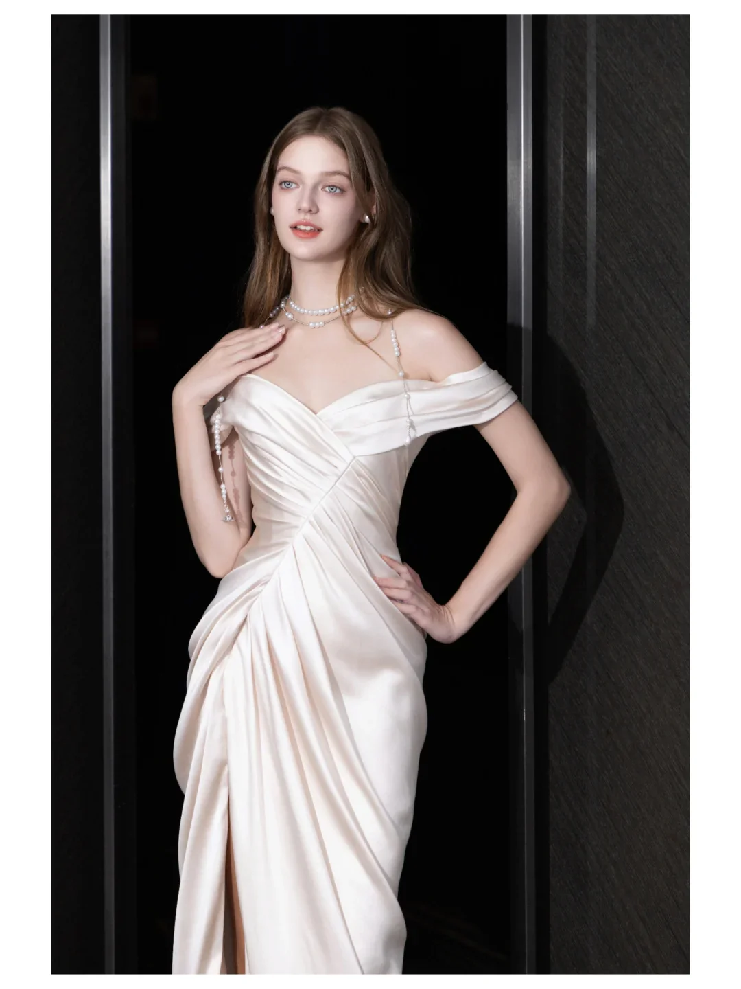 Unique Bridal Gown Mermaid Off The Shoulder Satin Ivory Slit Wedding Dresses Bridal Gowns DP694 - Deanwangkt