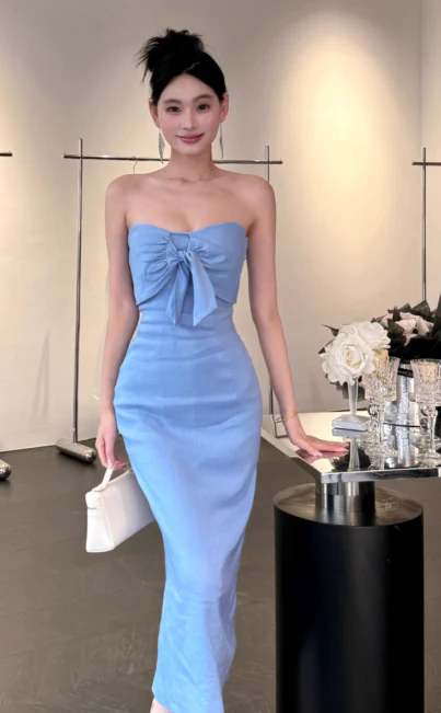 Elegant Strapless Sheath Satin Long Prom Dresses,Blue Formal Evening Dresses DP3150 - Deanwangkt