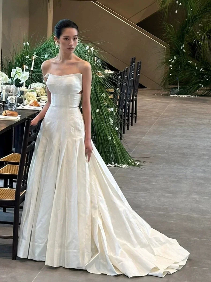 Vintage Wedding Dress Ball Gown Strapless Ivory Summer Beach Long Wedding Dresses Bridal Gowns W0788 - Deanwangkt