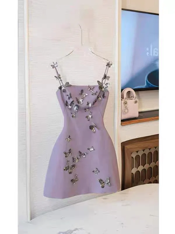 Cute Ball Gown Spaghetti Straps Light Grape Formal Homecoming Dresses 8th Grad Dance Graduation Dress Short Hoco Dresses DH2639 - Deanwangkt