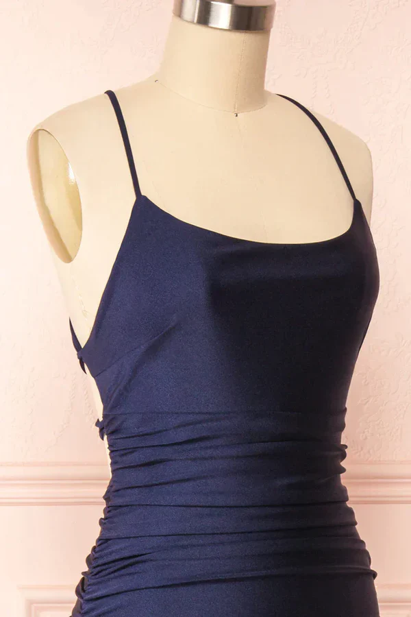 Simple Navy Blue Mermaid Prom Dress Long Satin Evening Gown Graduation Dresses DP523 - Deanwangkt