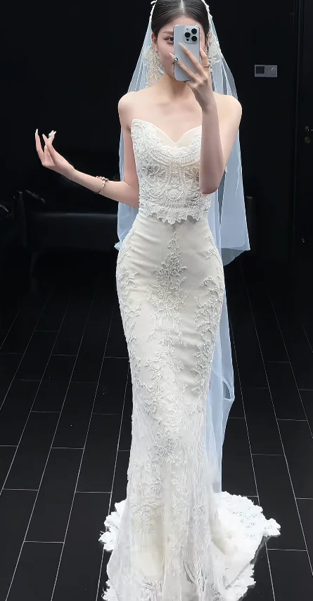 Gorgeous Sheath Wedding Dresses Lace Applique White Bridal Gowns Sweetheart Neck Sleeveless Bridal Dresses DP3354 - Deanwangkt