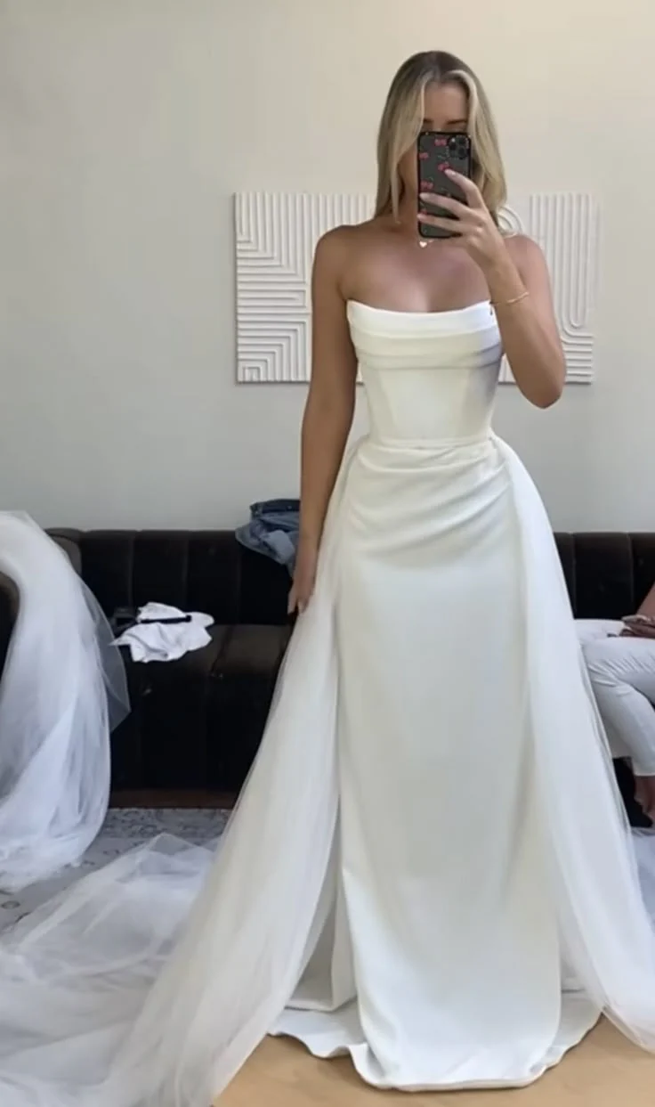 Classic Bridal Gown Mermaid Strapless Satin Long White Wedding Dresses Elegant Bridal Gowns DH856 - Deanwangkt
