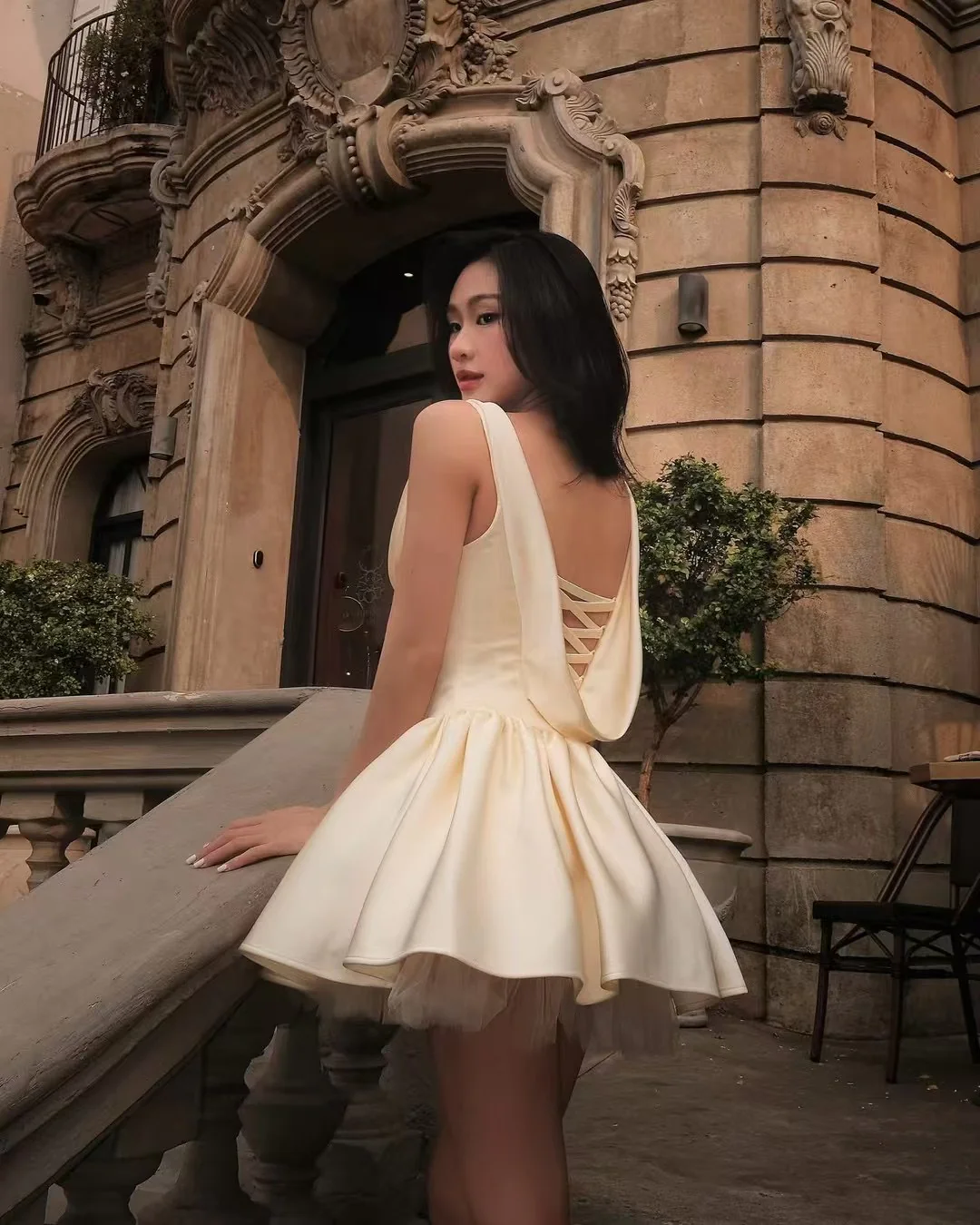 Pretty A line Square Neck Champagne Satin Formal Homecoming Dresses Short 16th Birthday Outfits Graduation Dress Mini Cocktail Dresses DH2466 - Deanwangkt