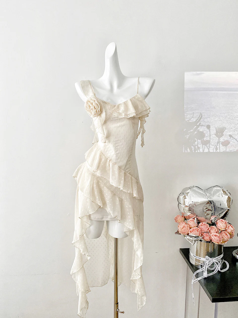 Sexy High Low Spaghetti Straps Floral Lace Summer Dress Holiday Party Outfits For Women DP0019 - Deanwangkt