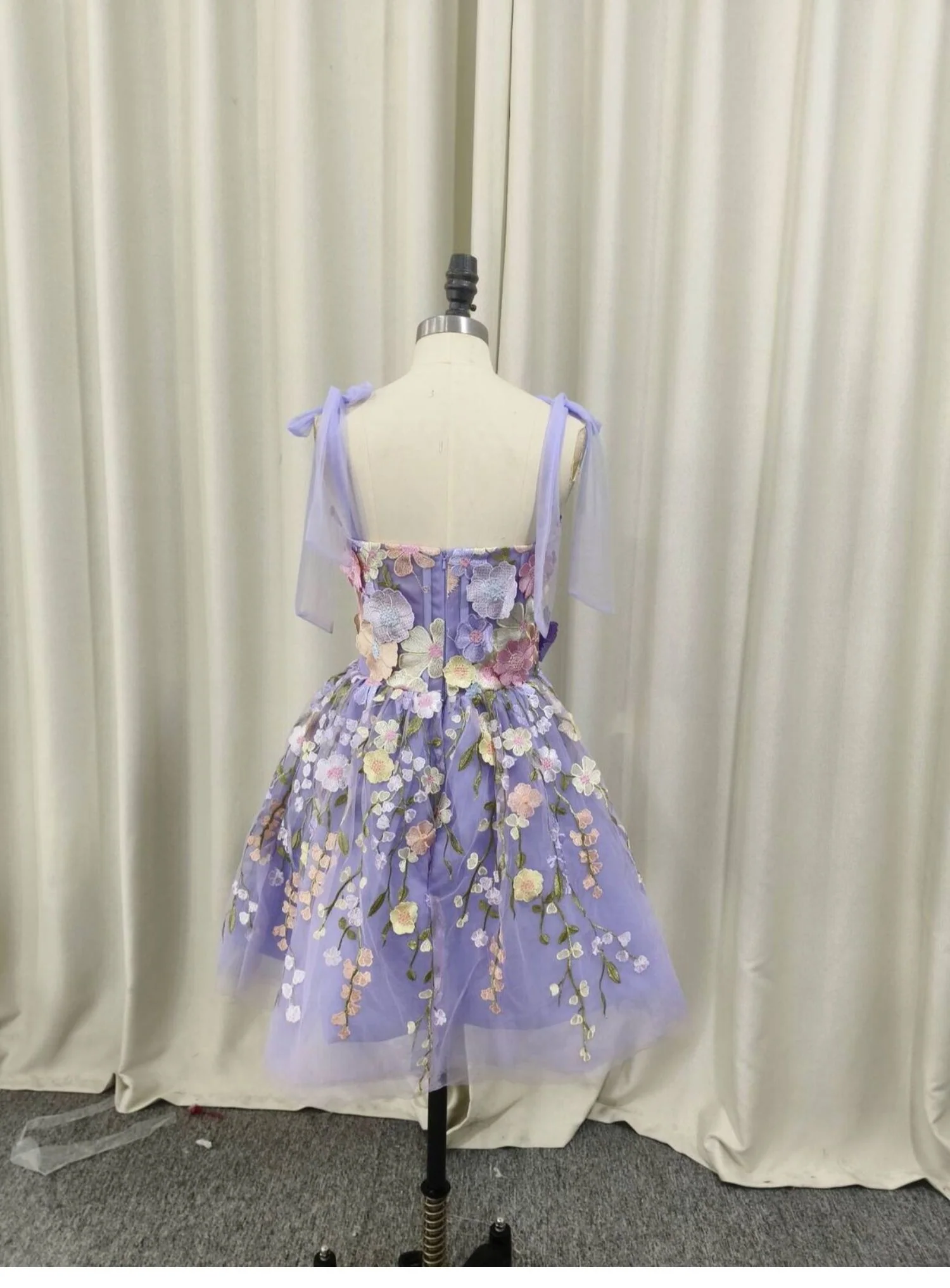 Cute A Line Spaghetti Straps Lilac Tulle Lace Formal Homecoming Dresses 18th Birthday Outfits Graduation Dress Short Mini Hoco Dresses DH2538 - Deanwangkt