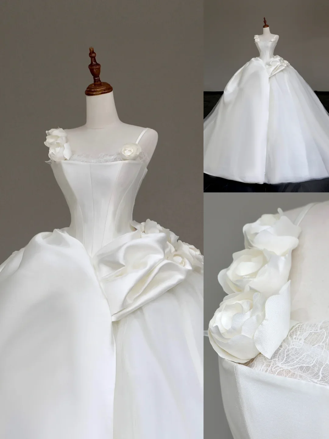 Unique Bridal Gown Ball Gown Straps White Satin Wedding Dresses Bridal Gowns DP650 - Deanwangkt