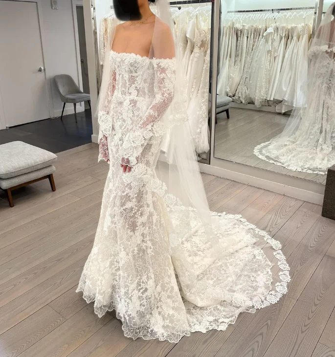 Timeless Bridal Gown Mermaid Off The Shoulder White Lace Long Sleeves Wedding Dresses Elegant Bridal Gowns DH954 - Deanwangkt