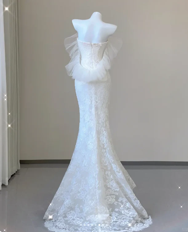 Unique Mermaid Sweetheart White Lace Long Wedding Dresses Brides Dress P0031 - Deanwangkt