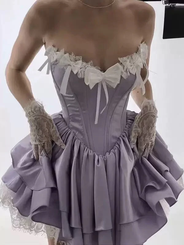 Trendy Ball Gown Sweetheart Lilac Satin Sleeveless Formal Short 8th Grade Homecoming Dress Summer Middle School Hoco Dresses Cocktail Dress Birthday Outfits W925 - Deanwangkt