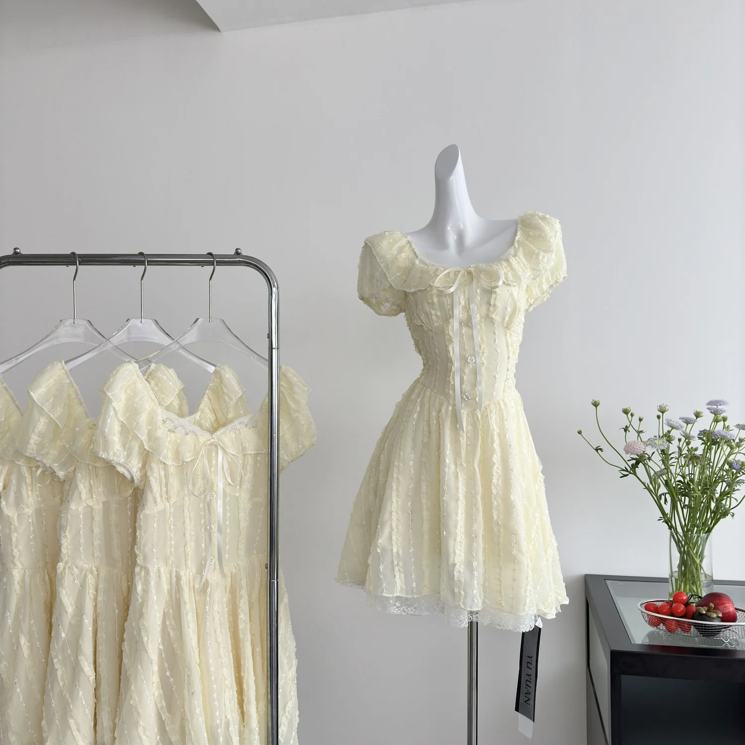 Cute A Line Square Neckline Floral Short Yellow Summer Dress Holiday Party Outfits For Women DP0122 - Deanwangkt