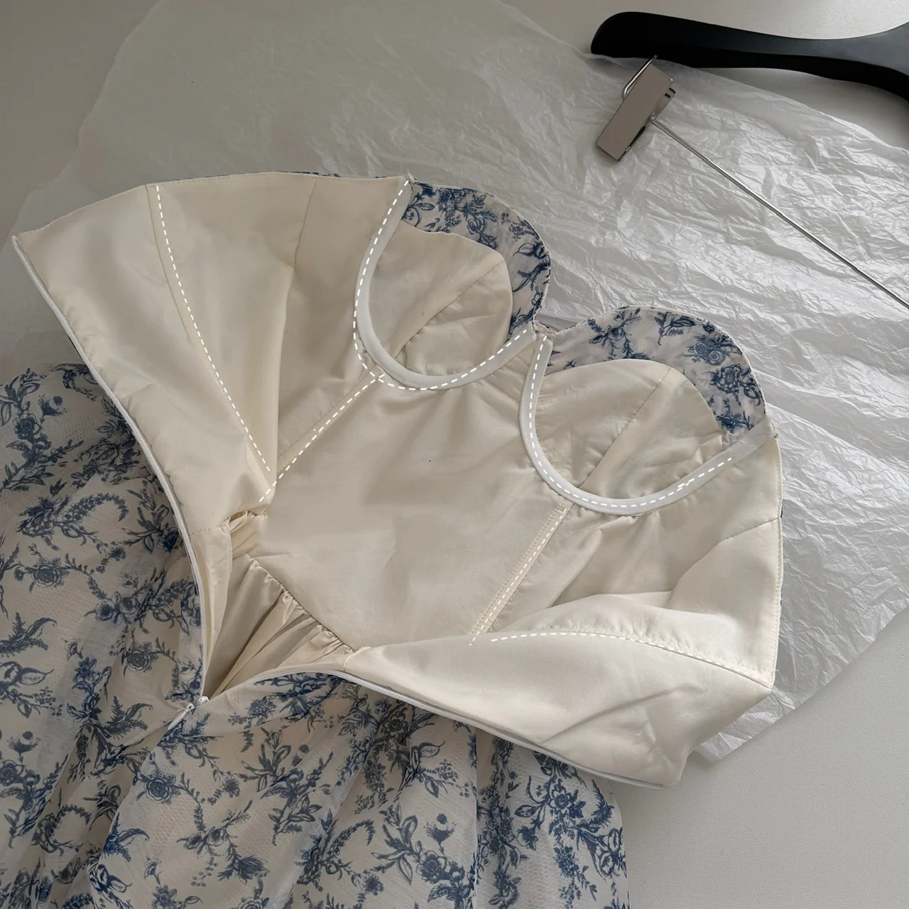 Sexy Ball Gown Sweetheart Floral Blue Summer Dress Holiday Party Outfits For Women DP0083 - Deanwangkt