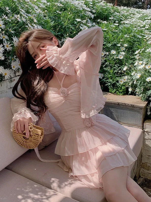 Cute A line Pink Chiffon Summer Short Homecoming Dress Hoco Dress Mini 18th Birthday Outfit Cocktail Dresses DP1862 - Deanwangkt