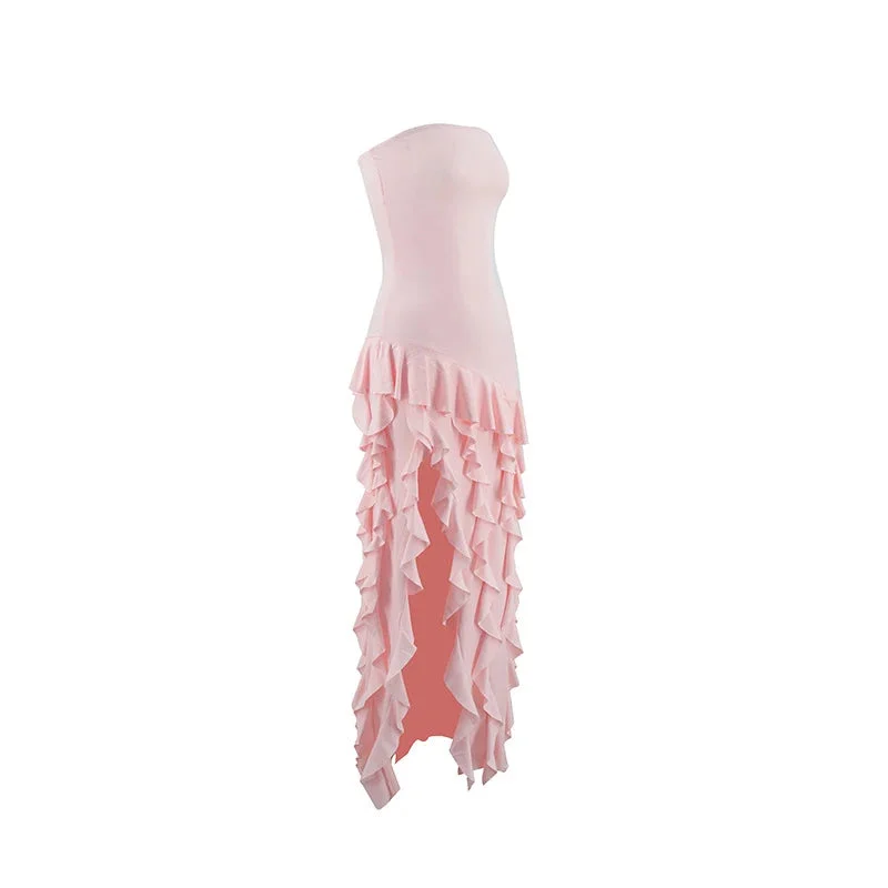 Elegant A-Line Ruffles Fringe Midi Dress-Outfit Layers Chiffon Prom Dresses DP245 - Deanwangkt
