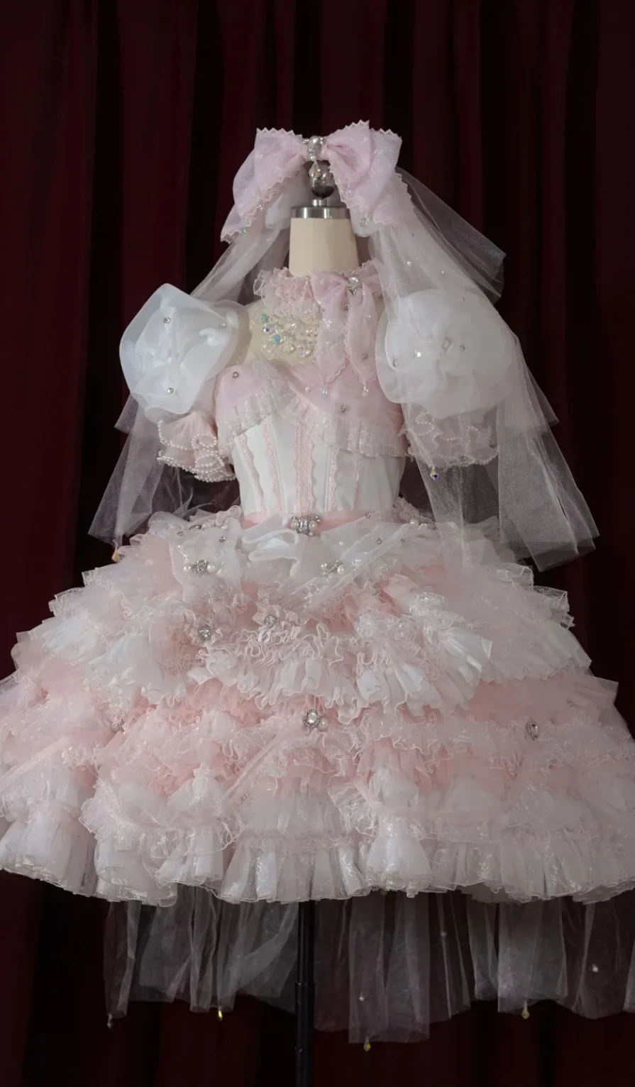 Cute Square Neck Ball Gown Tulle Short Sleeve Birthday Dress Pink Lolita Dress DP3015 - Deanwangkt