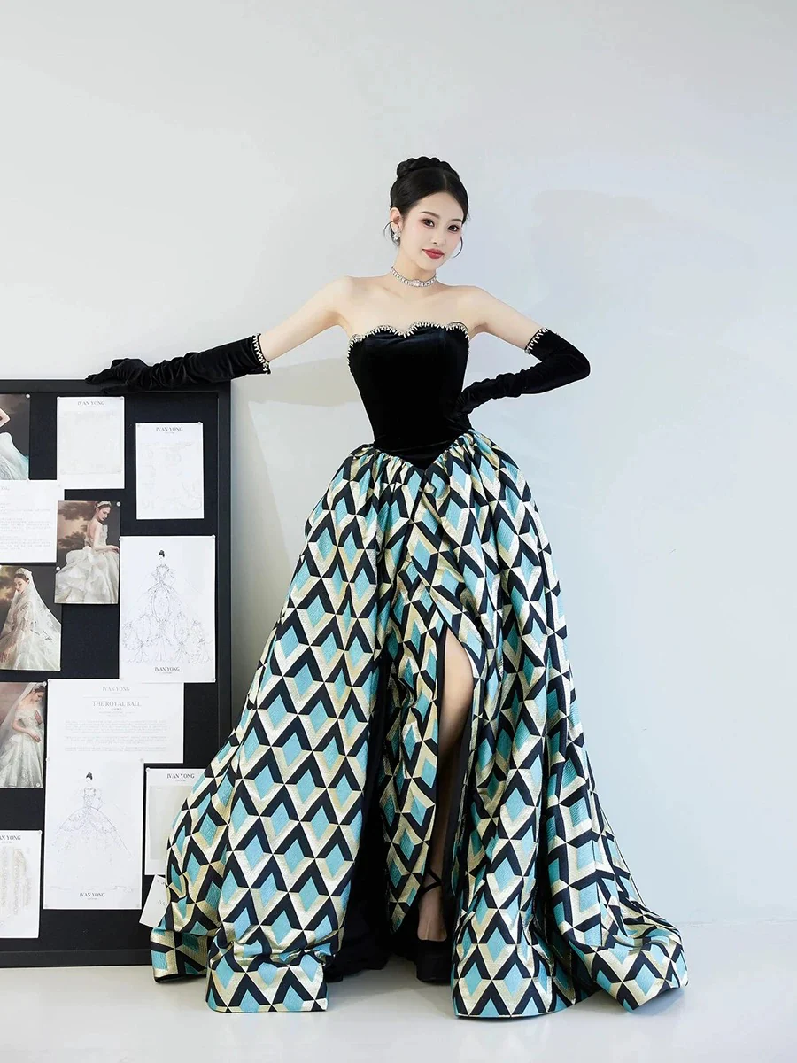 Classy Ball Gown Strapless Satin Black Evening Dress Long Prom Dresses H2862 - Deanwangkt