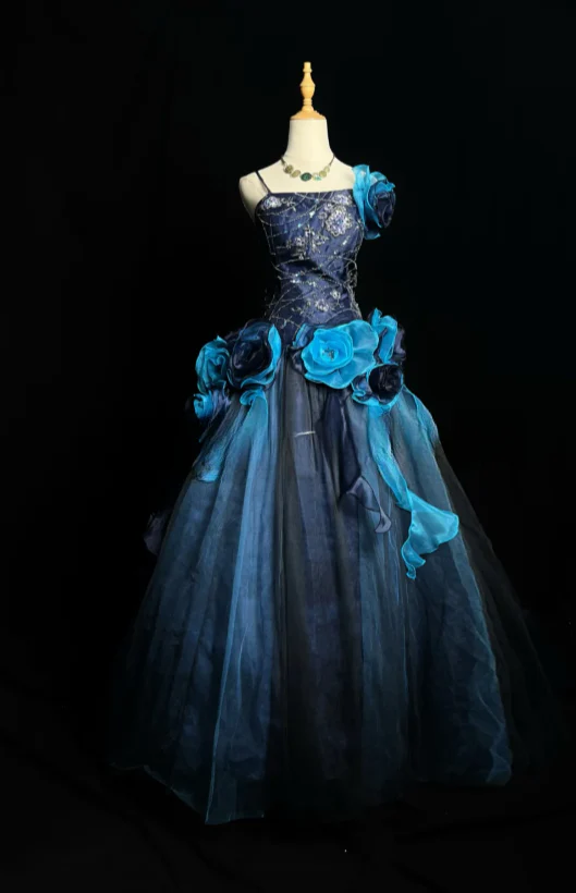 Gorgeous Ball Gown Tulle Long Prom Dresses Appliqué Blue Quinceanera Dresses Sweet 16 Dress DP3992 - Deanwangkt