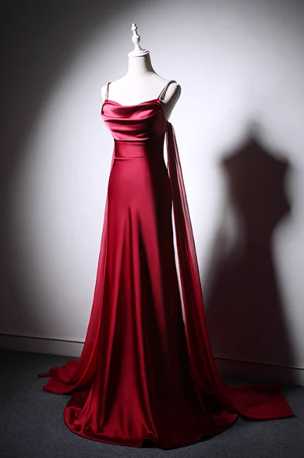 Elegant Burgundy Spaghetti Strap Long Evening Gowns A-Line 20th Birthday Dress Satin Ribbon Graduation Prom Dresses DH2751 - Deanwangkt