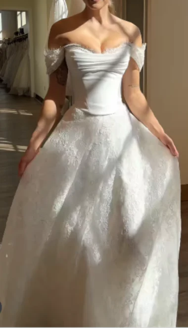 Princess Bridal Dress Mermaid Off The Shoulder Lace Wedding Dress With Short Sleeves Wedding Dresses Modest Wedding Gowns DH1427 - Deanwangkt