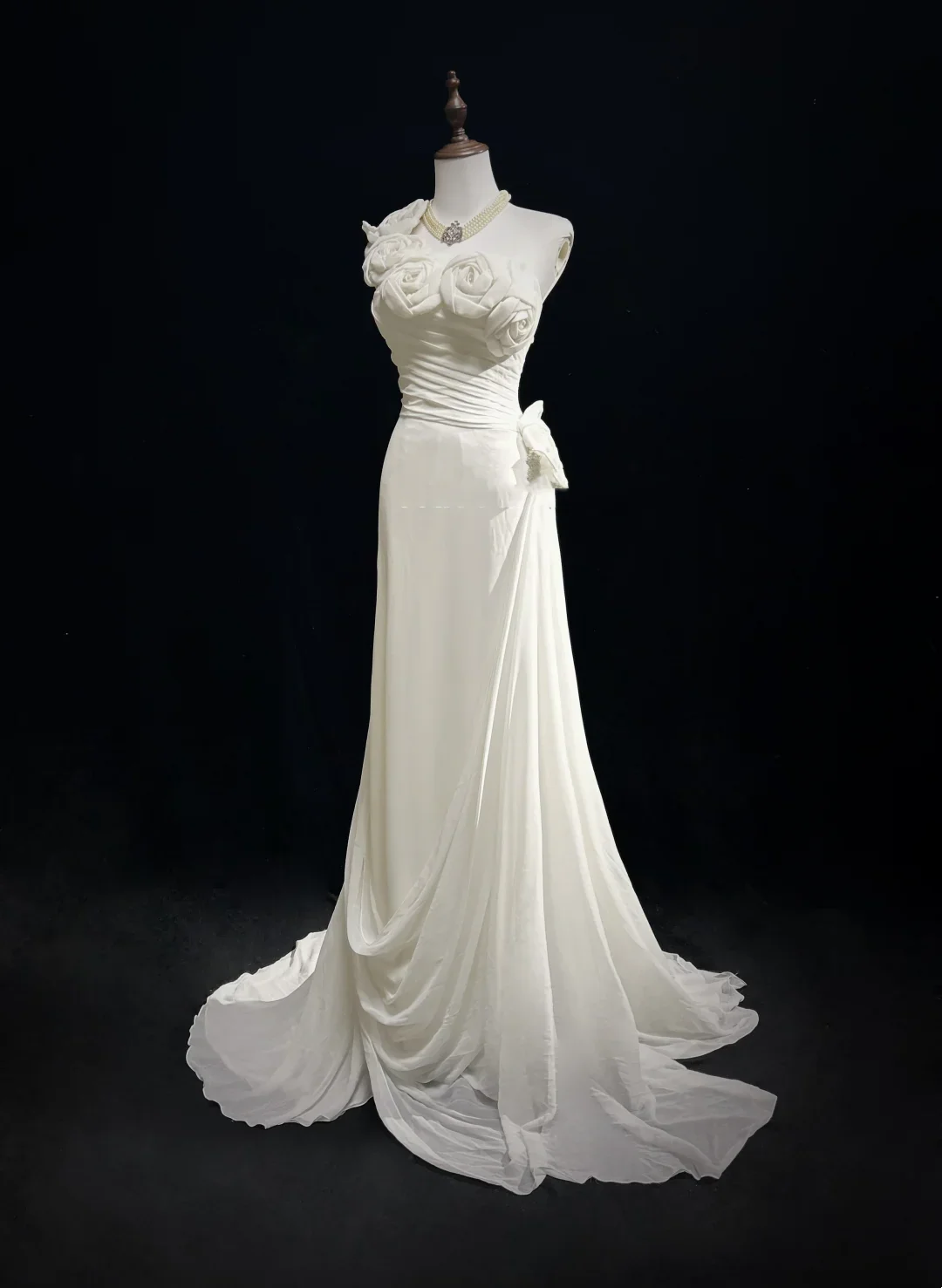 Unique Wedding Dress Sheath One Shoulder Chiffon White Flowers 90s Wedding Dresses Vintage Bridal Gowns DH1152 - Deanwangkt