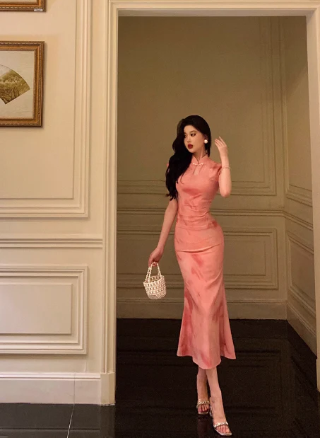 Sexy Mermaid High Neckline Pink 18th Birthday Dress Long Party Birthday Outfits For Women For Women DP0182 - Deanwangkt