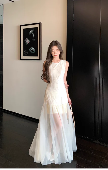 Elegant Jewel Sheath Evening Dresses, White Tulle Birthday Dresses DP2996 - Deanwangkt