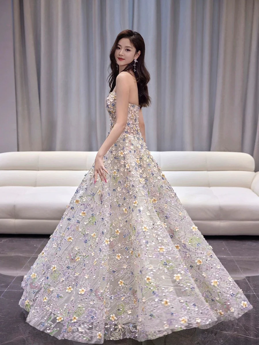 Classy Elegant Ball Gown Sweetheart White Flowers Tulle Long Prom Dresses H2895 - Deanwangkt
