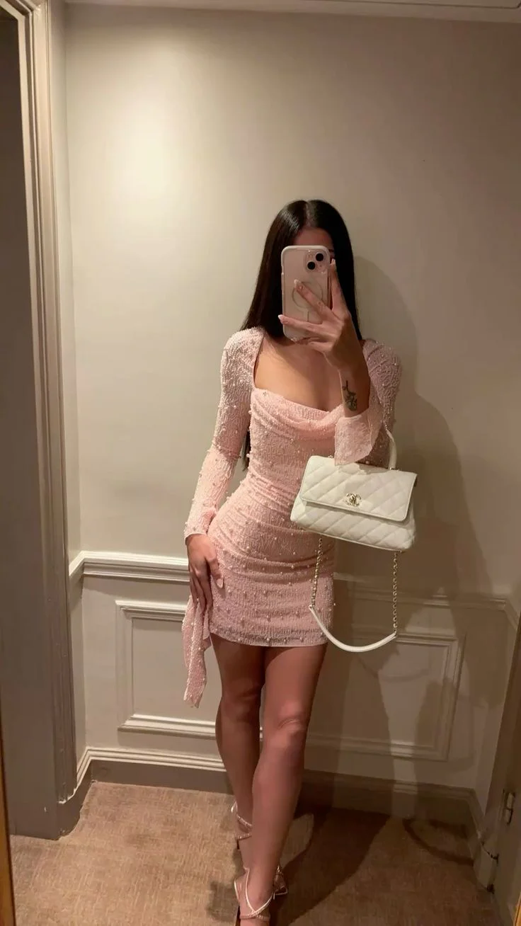 Pretty Sheath Square Neck Pink Sequin Formal Homecoming Dresses 21st Birthday Outfits Graduation Dress Short Mini Cocktail Dresses DH2373 - Deanwangkt
