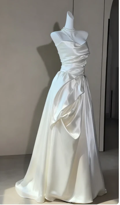 Timeless Bridal Dress Ball Gown Strapless Satin White Wedding Dresses Elegant Bridal Gowns DH898 - Deanwangkt