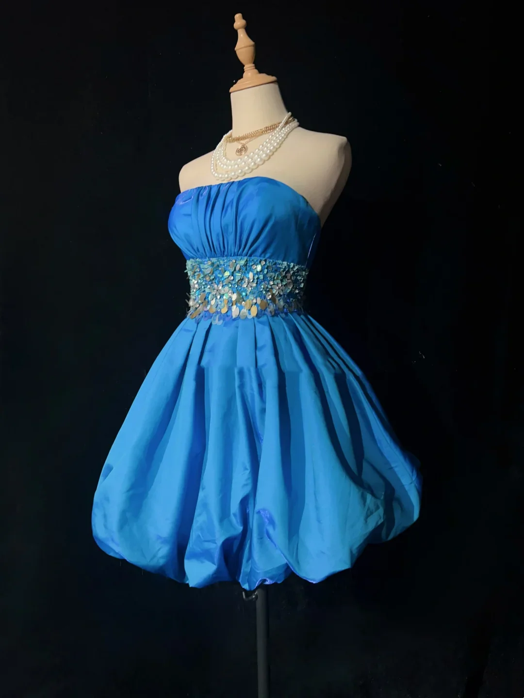 Vintage Ball Gown Strapless Blue Satin Short Mini Formal 8th Grade Homecoming Dresses Middle School Cocktail Dress Hoco Outfits DH1469 - Deanwangkt